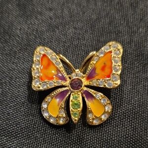 Vintage Joan Rivers Butterfly Brooch with Orange and Purple Enamel And Crystals